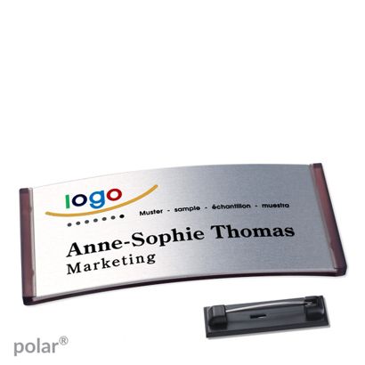 Namensschilder polar® alu-complete Nadel 74 x 34 mm  | transluzent|anthrazit  | silber 