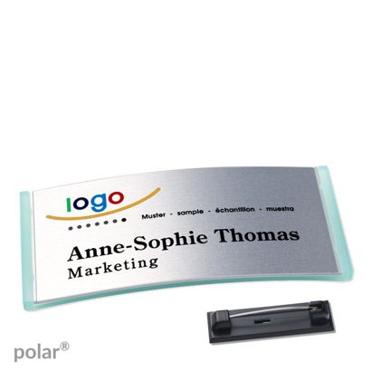 Namensschilder polar® alu-complete Nadel 74 x 34 mm  | transluzent|grün  | silber 