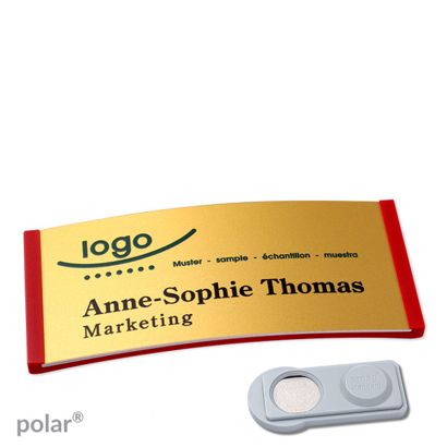 Namensschilder polar® alu-complete magnet 74 x 34 mm  | rot  | gold  | smag® Magnet 