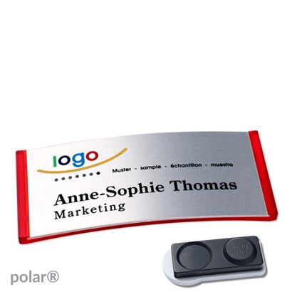 Namensschilder polar® alu-complete magnet 74 x 34 mm  | transluzent|rot  | silber  | smag® Magnet, extra stark 