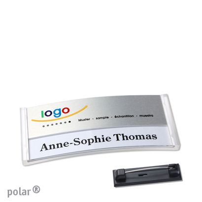 Namensschilder polar® alu-print Nadel 65 x 30 mm  | transparent  | silber 
