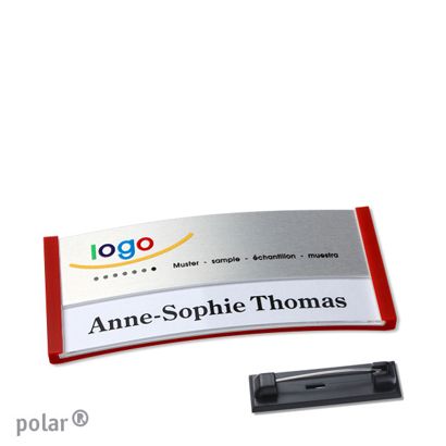 Namensschilder polar® alu-print Nadel 65 x 30 mm  | rot  | silber 