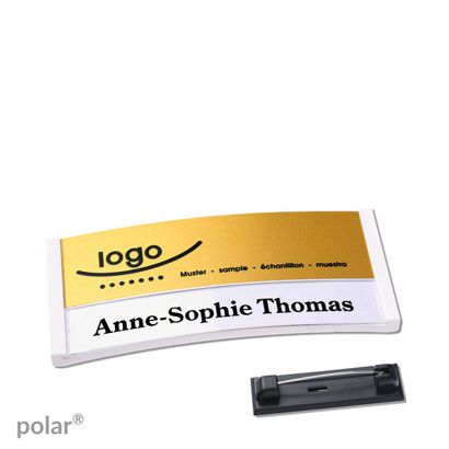 Namensschilder polar® alu-print Nadel 65 x 30 mm  | weiß  | gold 