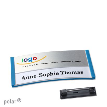 Namensschilder polar® alu-print Nadel 65 x 30 mm  | mittelblau  | silber 
