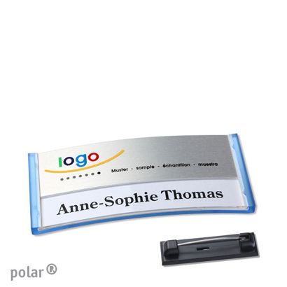 Namensschilder polar® alu-print Nadel 65 x 30 mm  | transluzent|blau  | silber 