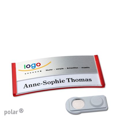 Namensschilder polar® alu-print Magnet 65 x 30 mm  | transluzent|rot  | silber  | smag® Magnet 