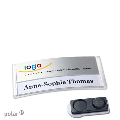 Namensschilder polar® alu-print Magnet 65 x 30 mm  | transparent  | silber  | smag® Magnet, extra stark 