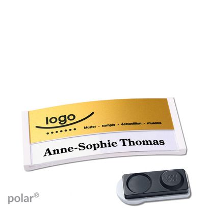 Namensschilder polar alu-print Magnet 65 x 30 mm | weiß | gold | smag Magnet, extra stark