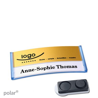 Namensschilder polar alu-print Magnet 65 x 30 mm | transluzent|blau | gold | smag Magnet, extra stark