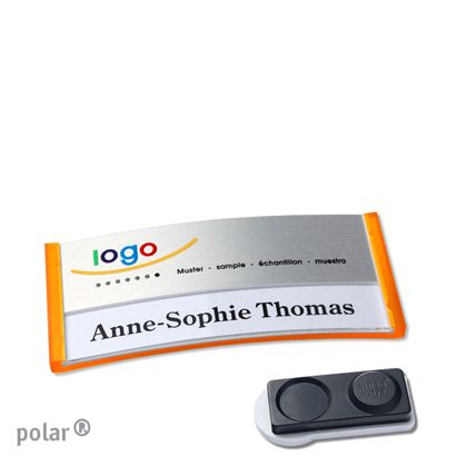 Namensschilder polar alu-print Magnet 65 x 30 mm | transluzent|orange | silber | smag Magnet, extra stark