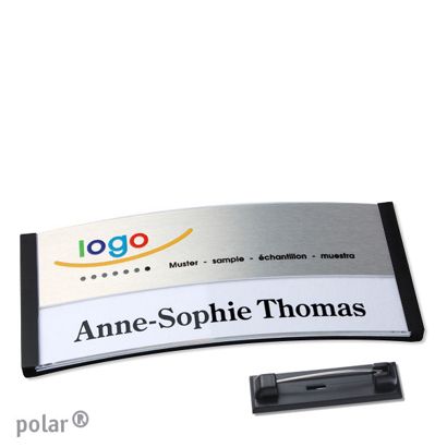 Namensschilder polar® alu-print Nadel 74 x 34 mm  | schwarz  | silber 