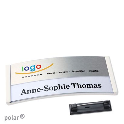 Namensschilder polar® alu-print Nadel 74 x 34 mm  | weiß  | silber 