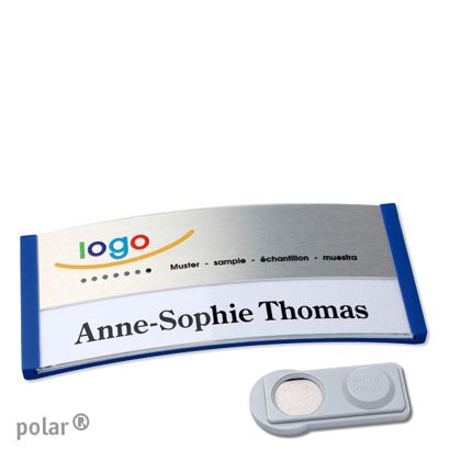 Namensschilder polar® alu-print Magnet 74 x 34 mm  | blau  | silber  | smag® Magnet 