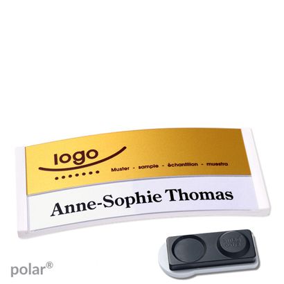 Namensschilder polar® alu-print Magnet 74 x 34 mm  | weiß  | gold  | smag® Magnet, extra stark 