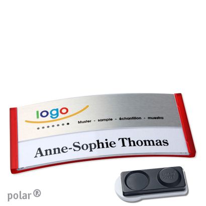 Namensschilder polar® alu-print Magnet 74 x 34 mm  | transluzent|rot  | silber  | smag® Magnet, extra stark 
