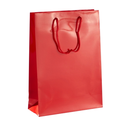 Geschenktasche Groß mit Kordel, 26 x 36 x 10 cm, rot, glänzend 