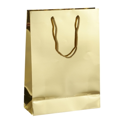 Geschenktasche Groß mit Kordel, 26 x 36 x 10 cm, gold, glänzend 