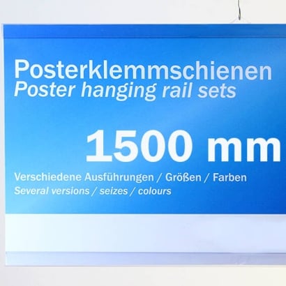 Posterschienen Kunststoff, zum Einschieben 1500 mm | transparent | 2 Aufhänger