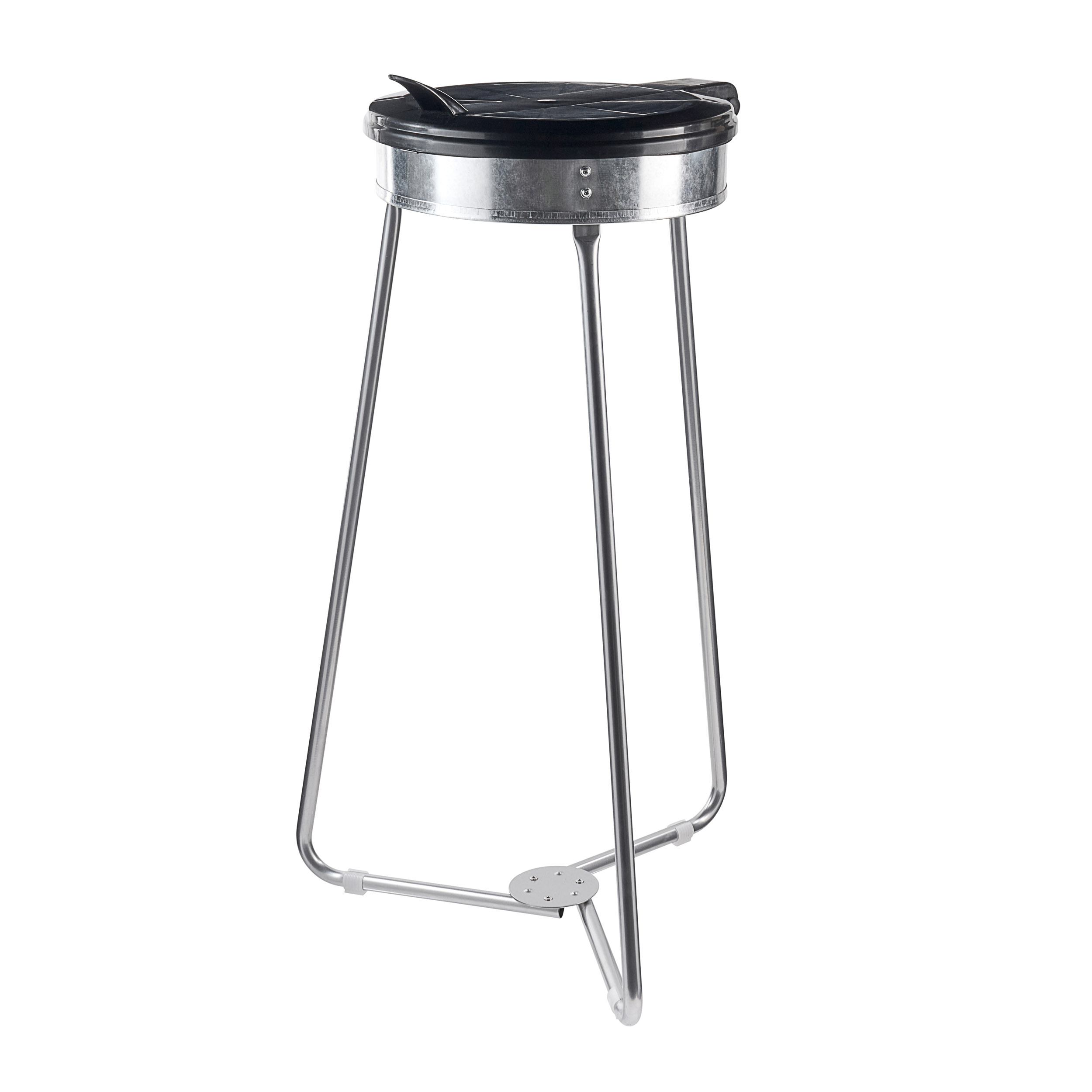 Müllsackständer 120 L mit Deckel, rund mit 1 Fach, Stahl, Stahl|Kunststoff, silber