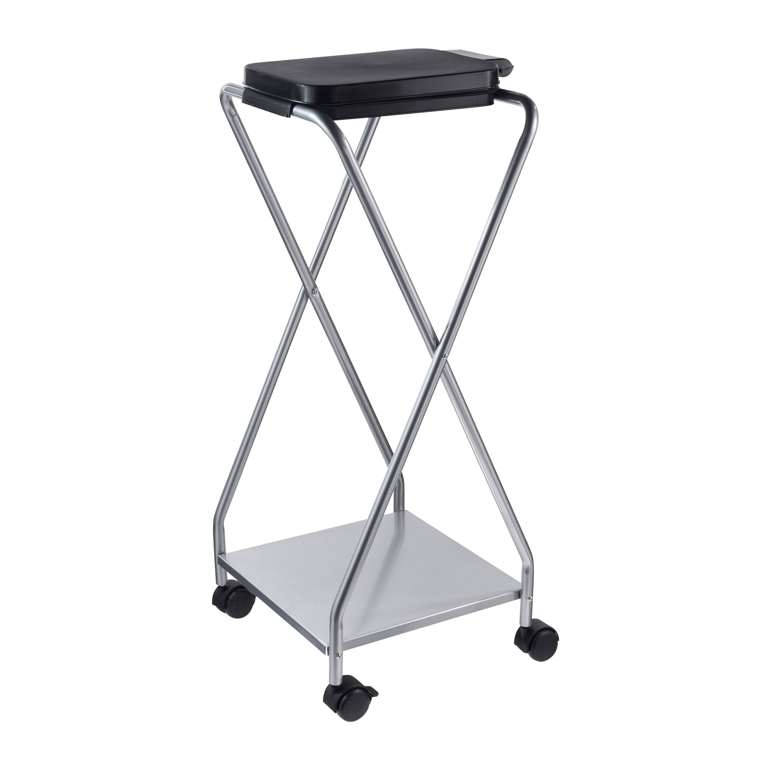 Müllsackständer 120 L mit Deckel, mit Rollen, 1 Fach, Stahl, Stahl|Kunststoff, silber
