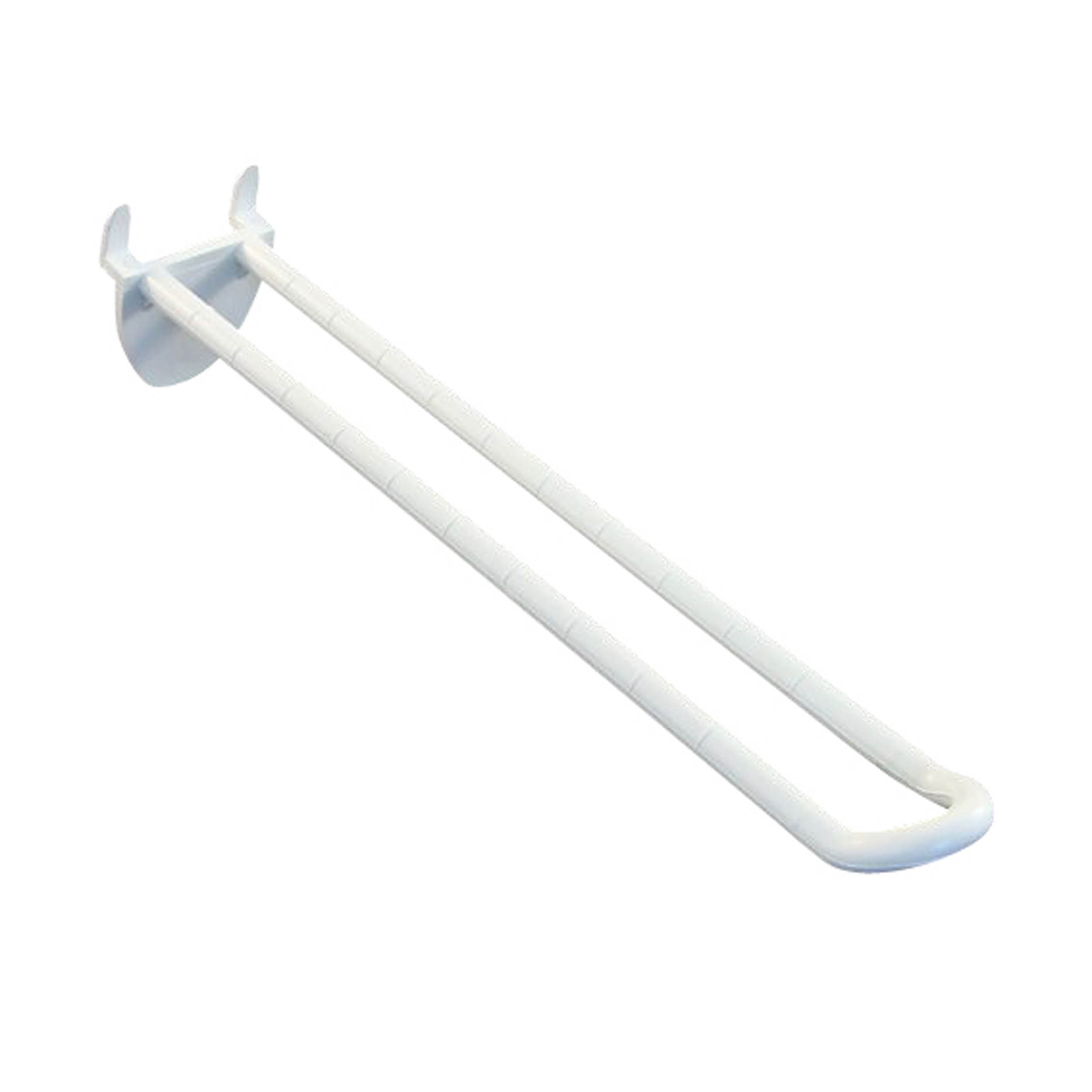 100 Displayhaken mit 3 Dornen, Schlaufenhaken, weiß 100 mm, Kunststoff