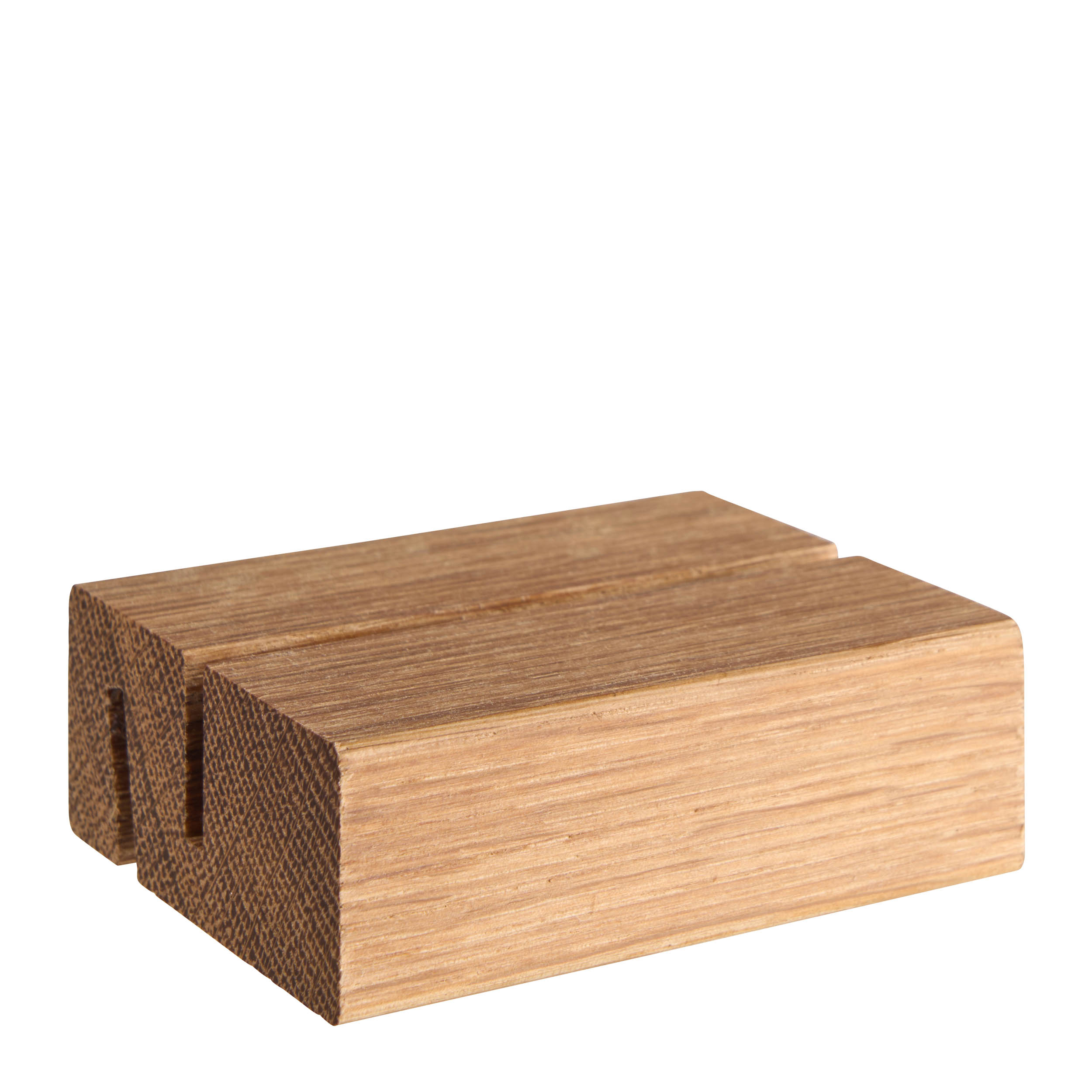 Kartenhalter aus Holz, Sockel für variables Stecksystem MODUL 74 mm | Eichenholz | gerader und schräger Einsteckschlitz