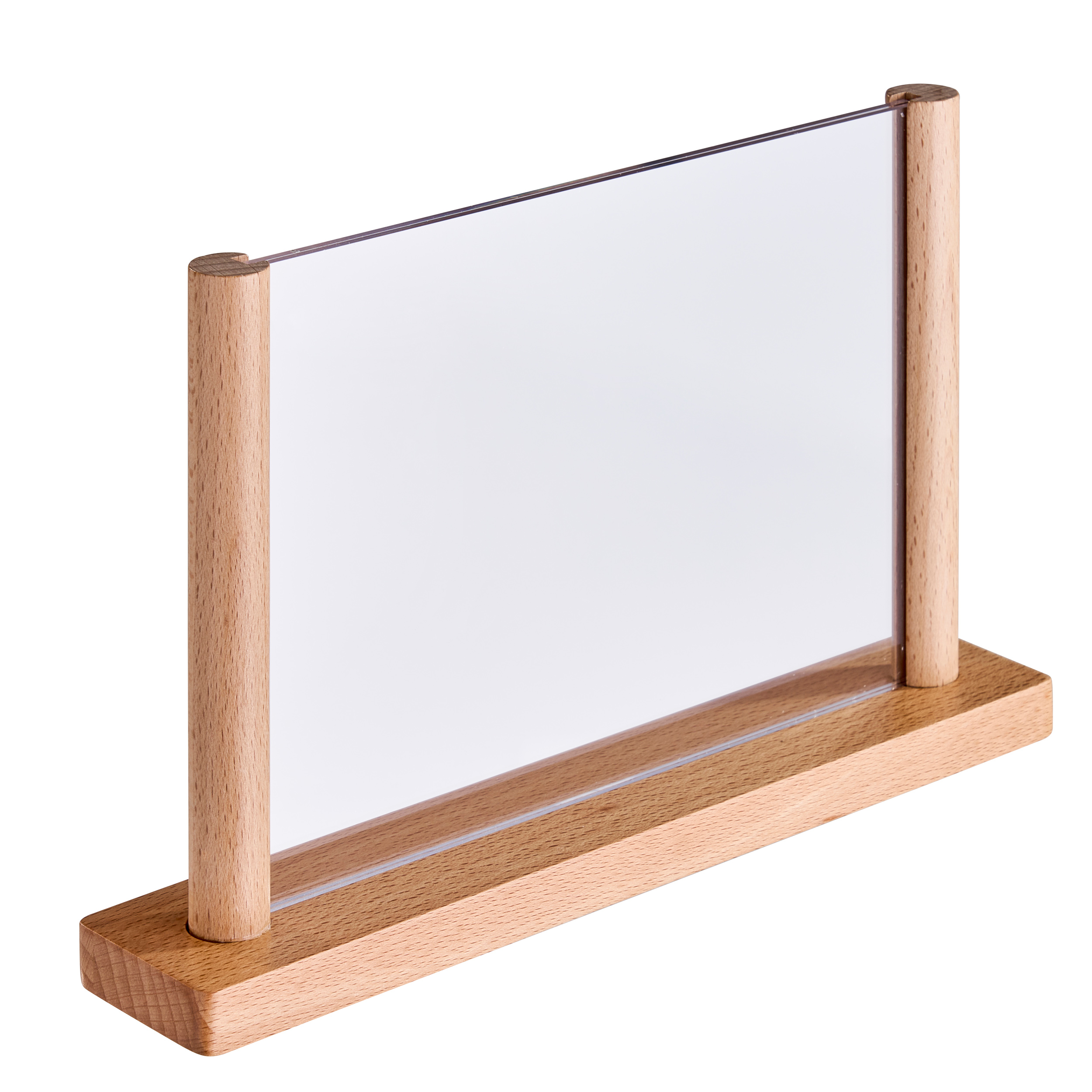 Tischaufsteller mit 2 Acrylplatten A5 - 148 x 210 mm, Acryl (PMMA)|Buchenholz, Buche|transparent