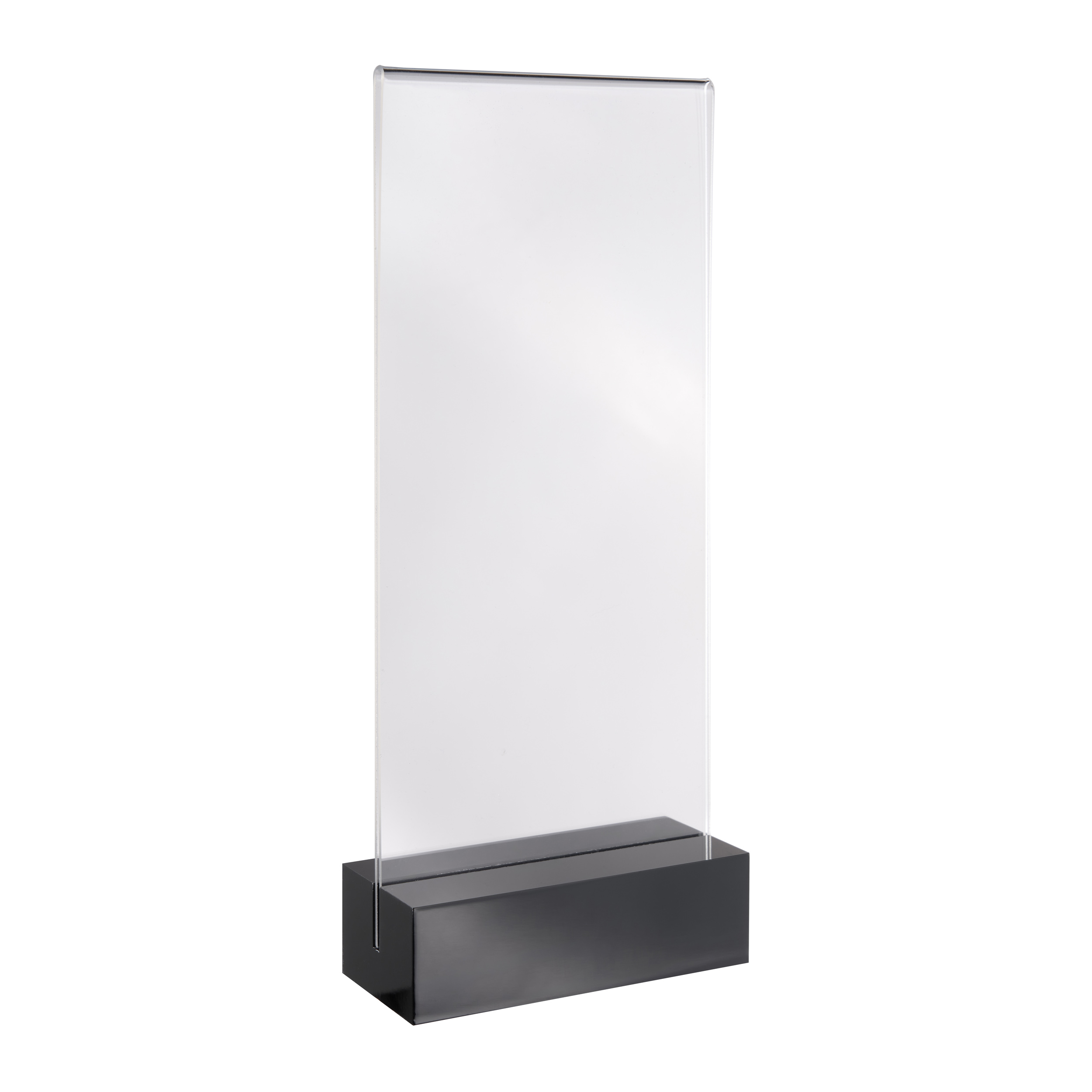 Tischaufsteller MODUL, Acrylglastasche mit Acrylsockel 1/3 A4 | schwarz|transparent | glänzend, Acryl (PMMA)