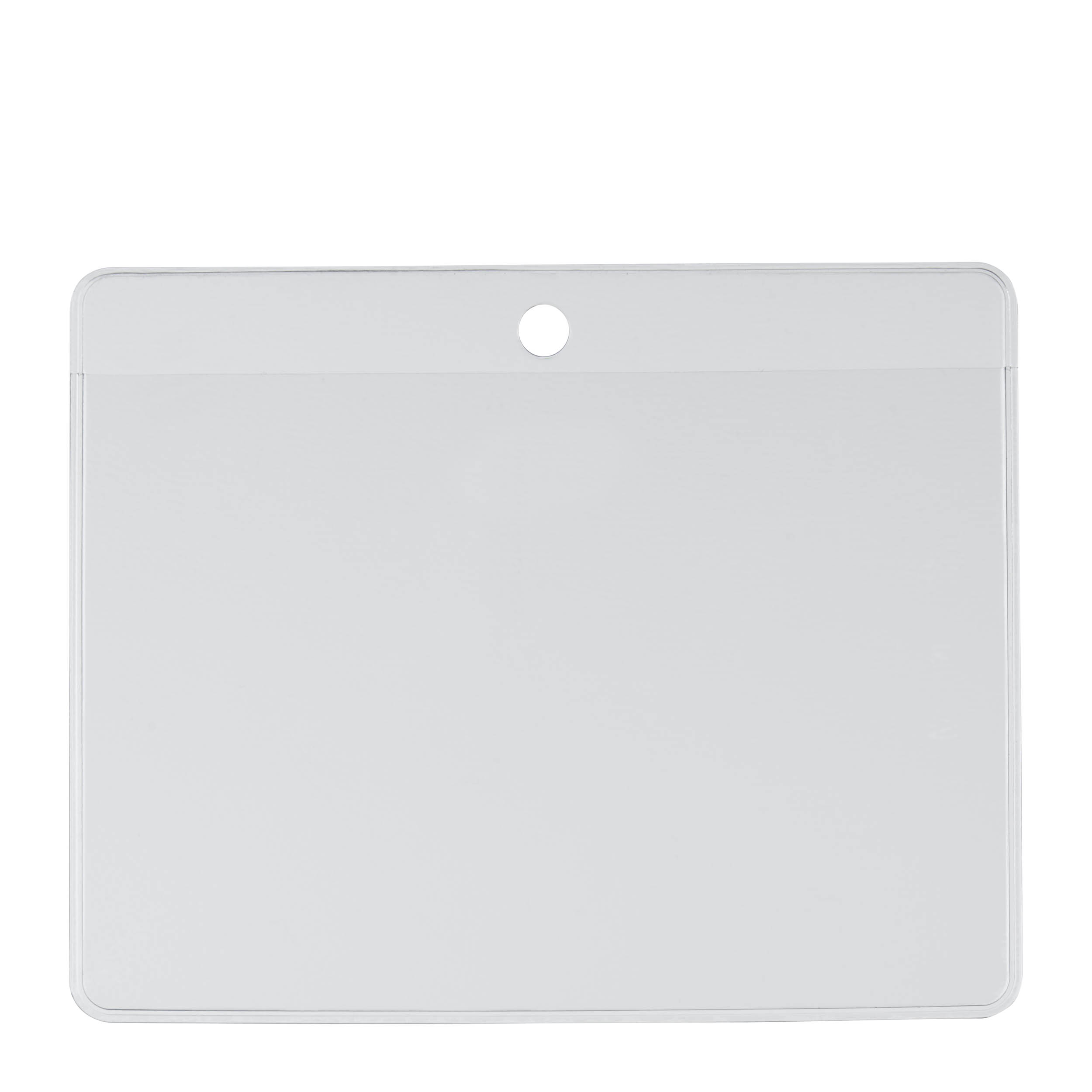 100 Ausweishüllen, Preishüllen, DIN A7, Querformat, Rundloch, Weich-PVC 180 μm, transparent