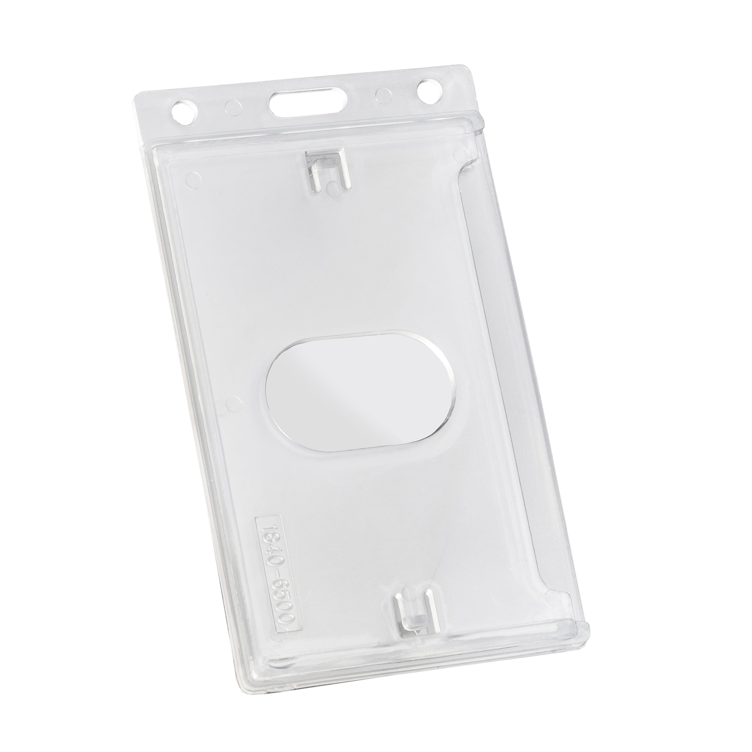 Ausweishüllen, Kartenhüllen, Scheckkartenformat, hoch, 2 Rundlöcher und 1 Langloch, Hartplastik, matt-transparent, Daumenloch