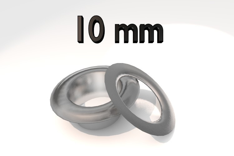 Ösen für Hand Ösenpresse BB-XOEP, Stahl vernickelt, Pack mit 100 Stück 10 mm, Eisen