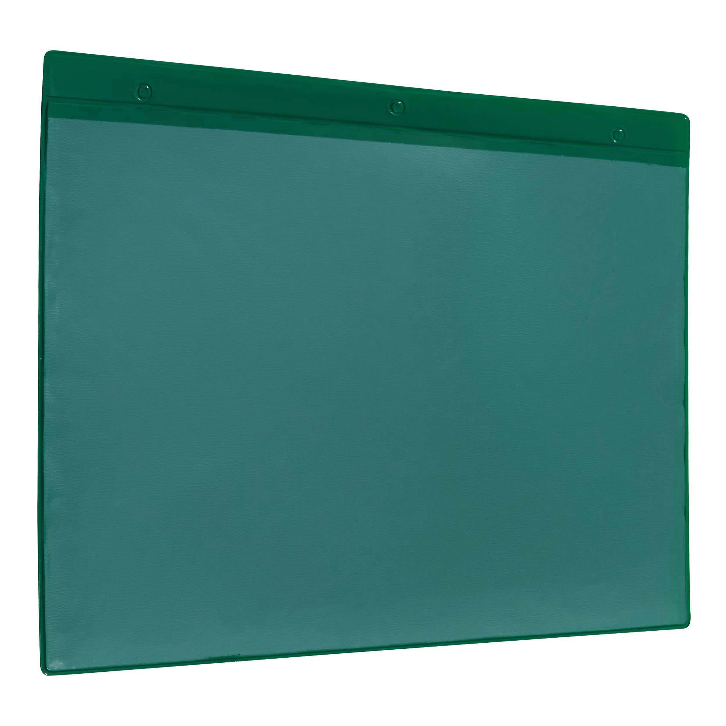 10 Kennzeichungstaschen mit Aufhängelochung grün | Breitseite | A5 148 x 210 mm, Hart-PVC|Weich-PVC