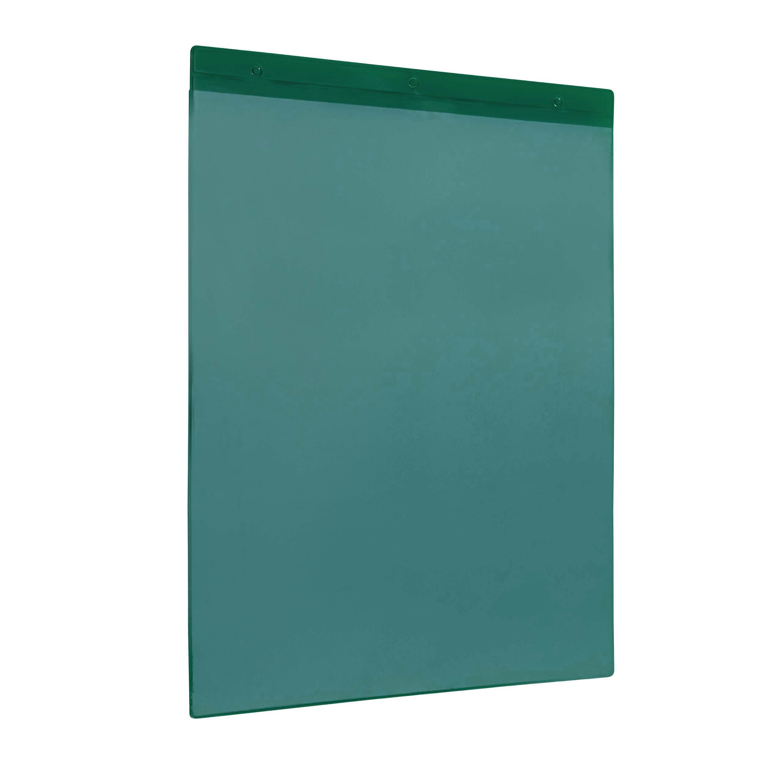 10 Kennzeichungstaschen mit Aufhängelochung grün | Schmalseite | A4 210 x 297 mm, Hart-PVC|Weich-PVC