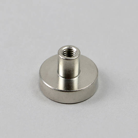 5 Topfmagnet mit Gewindebuchse, Neodym 16 mm | vernickelt, Stahl|Neodym, silber