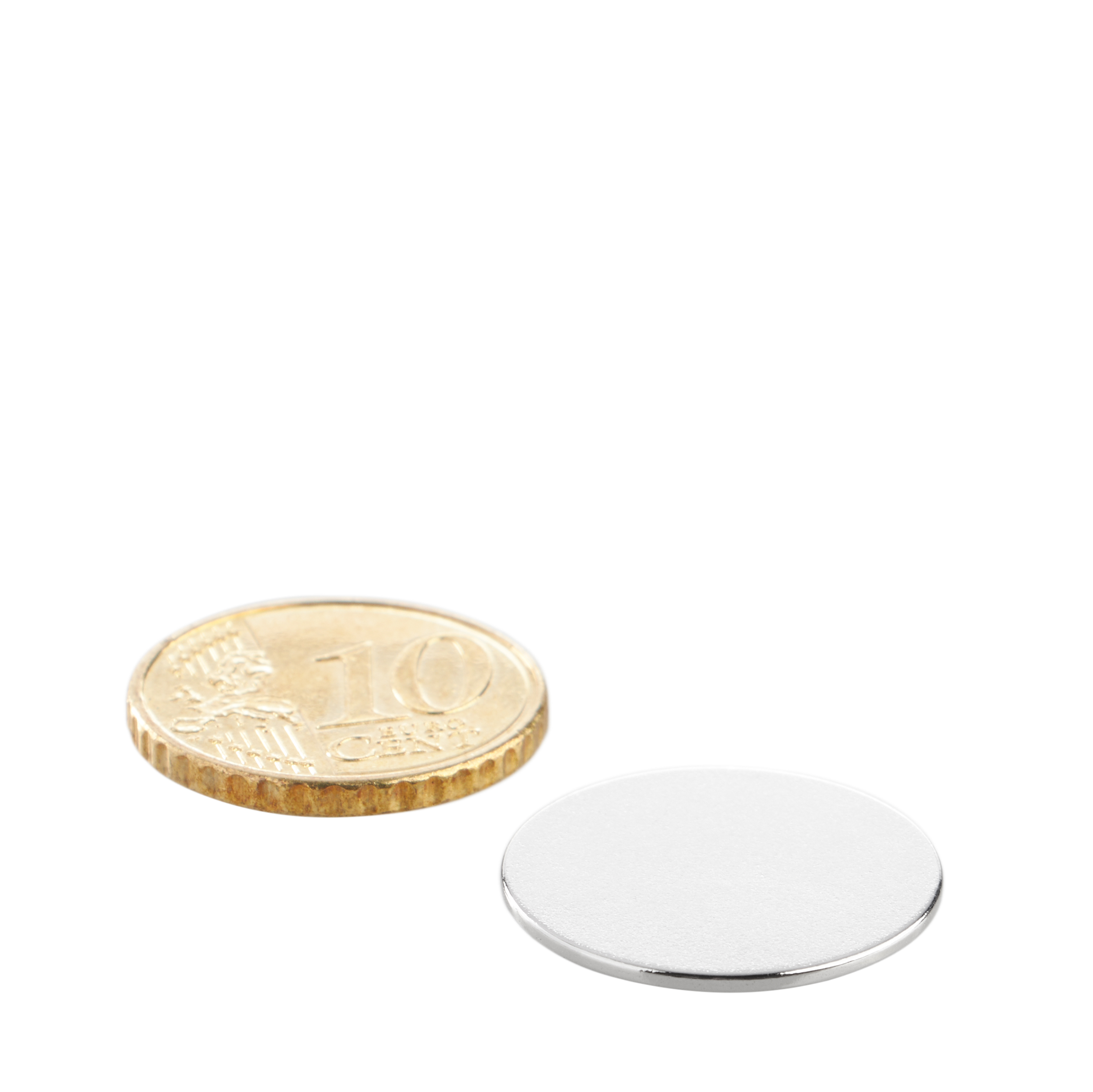 10 Scheibenmagnete Neodym 20 mm x 1 mm | N35, axial (parallel zur Höhe), silber