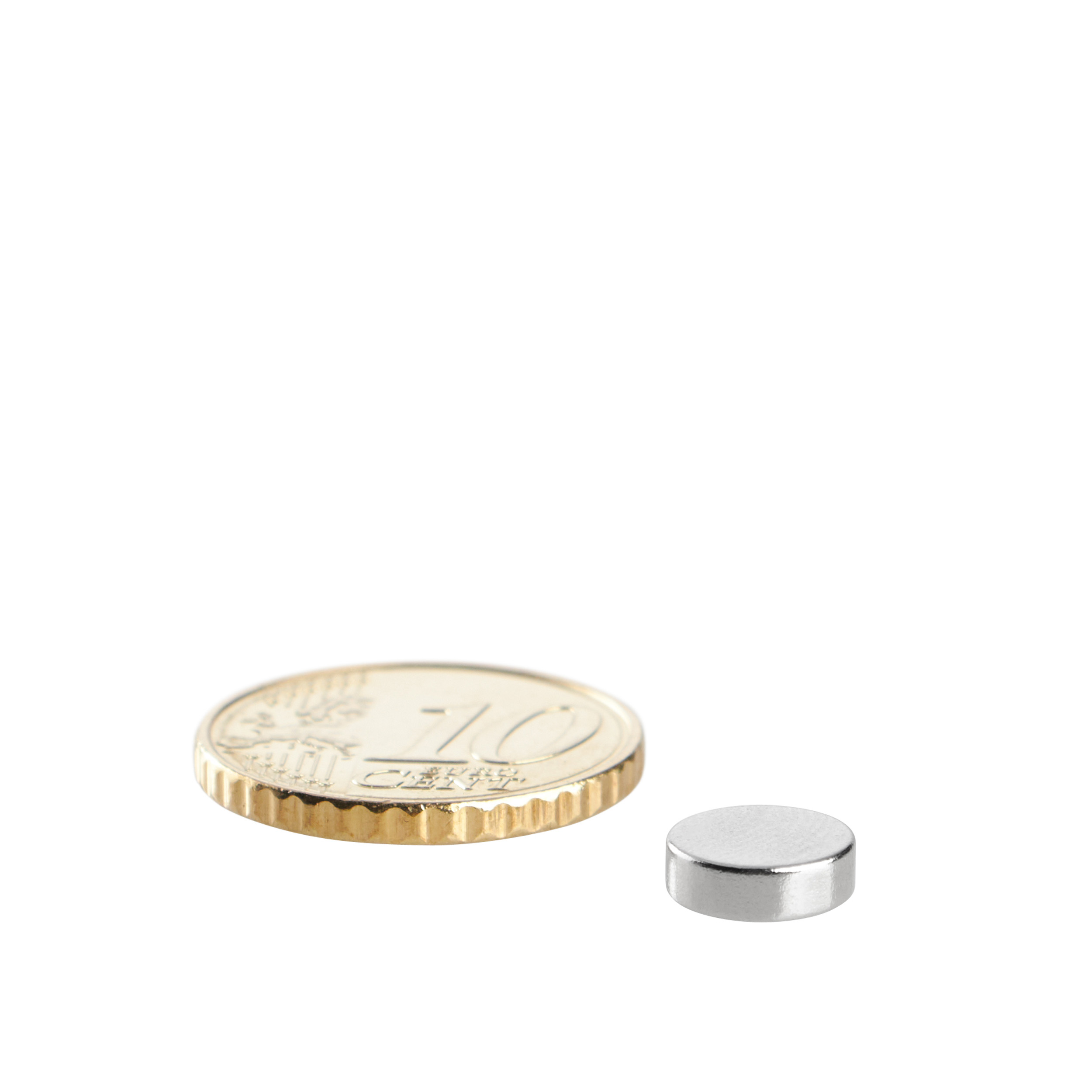 100 Scheibenmagnete Neodym 8 mm x 3 mm | N35, axial (parallel zur Höhe), silber