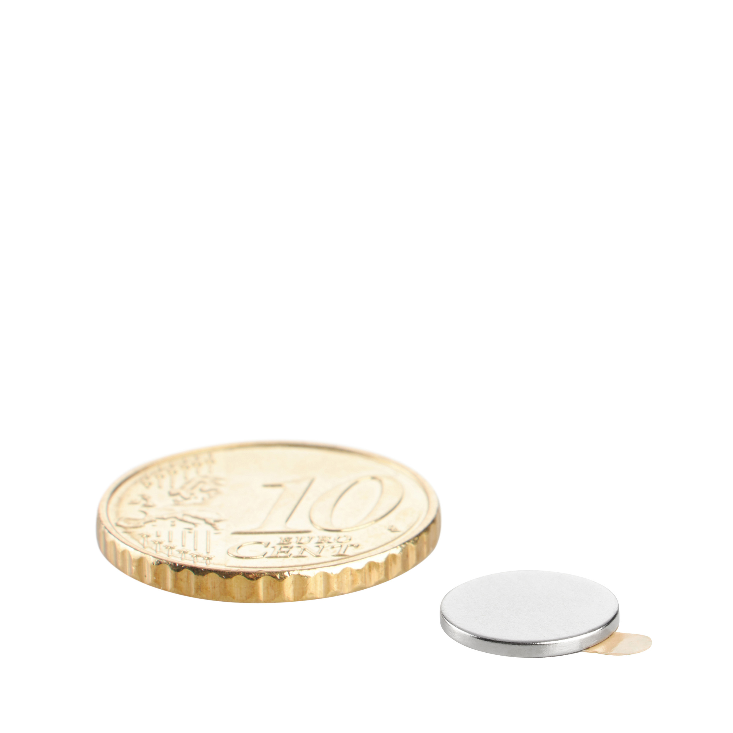 100 Scheibenmagnete aus Neodym, selbstklebend 10 mm x 1 mm | silber | 3M 467