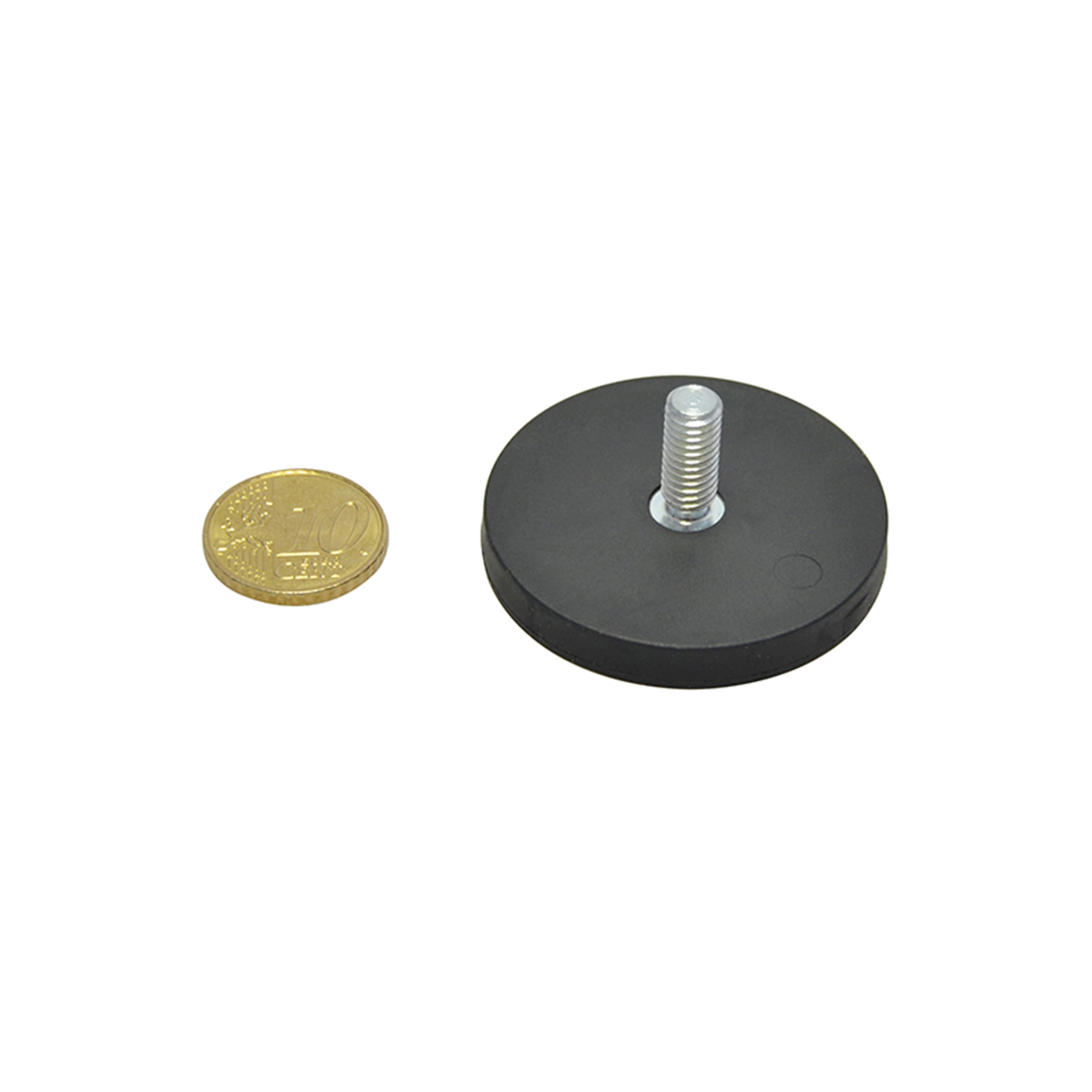 8 Gummierte Magnete mit Gewinde schwarz | 43 mm | M6x15 mm, Neodym|Gummi|Stahl