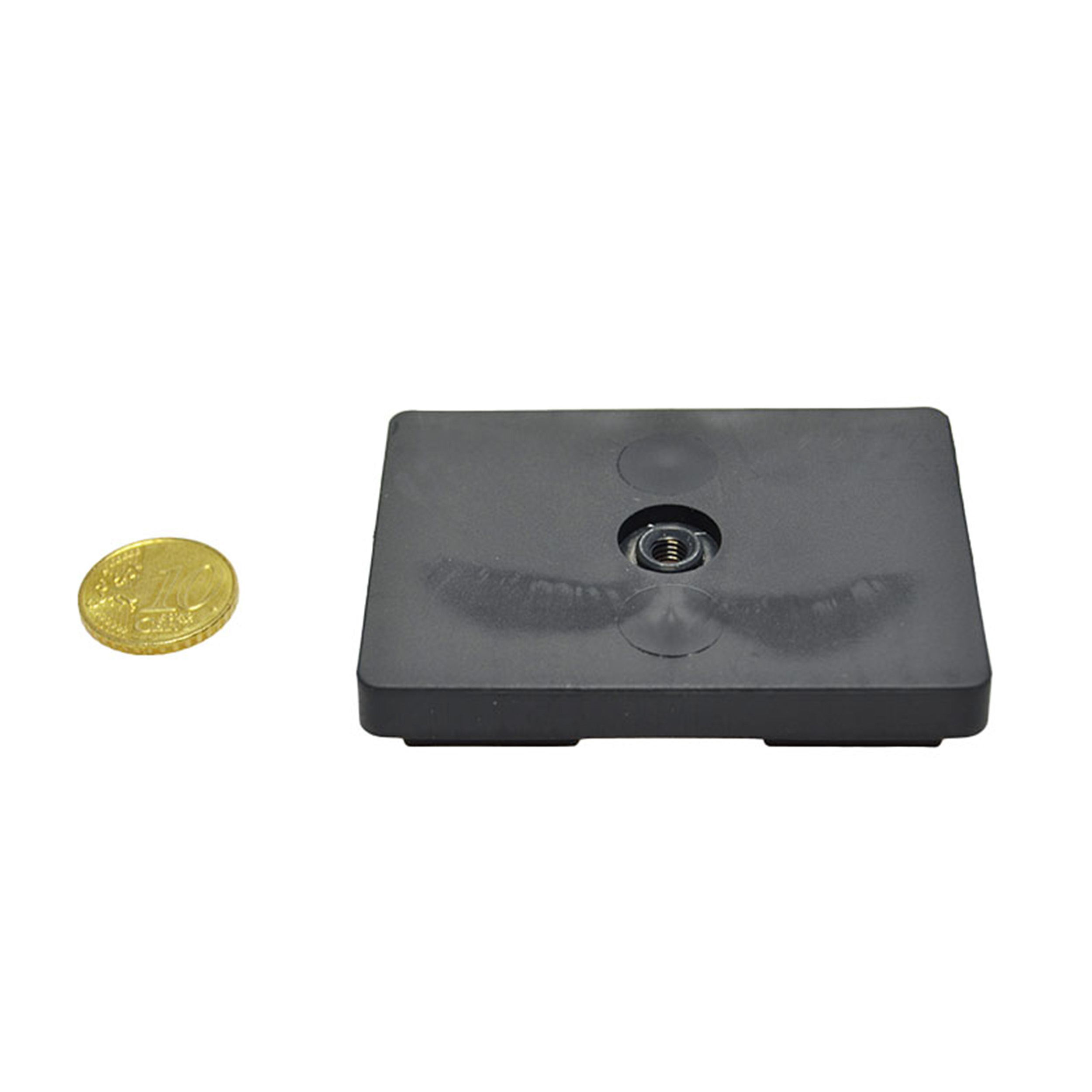 3 Gummierte Magnete, rechteckig, mit Innengewinde 70 x 50 mm | M5x4,9 mm | schwarz | 29.6 kg, Neodym|Gummi|Stahl