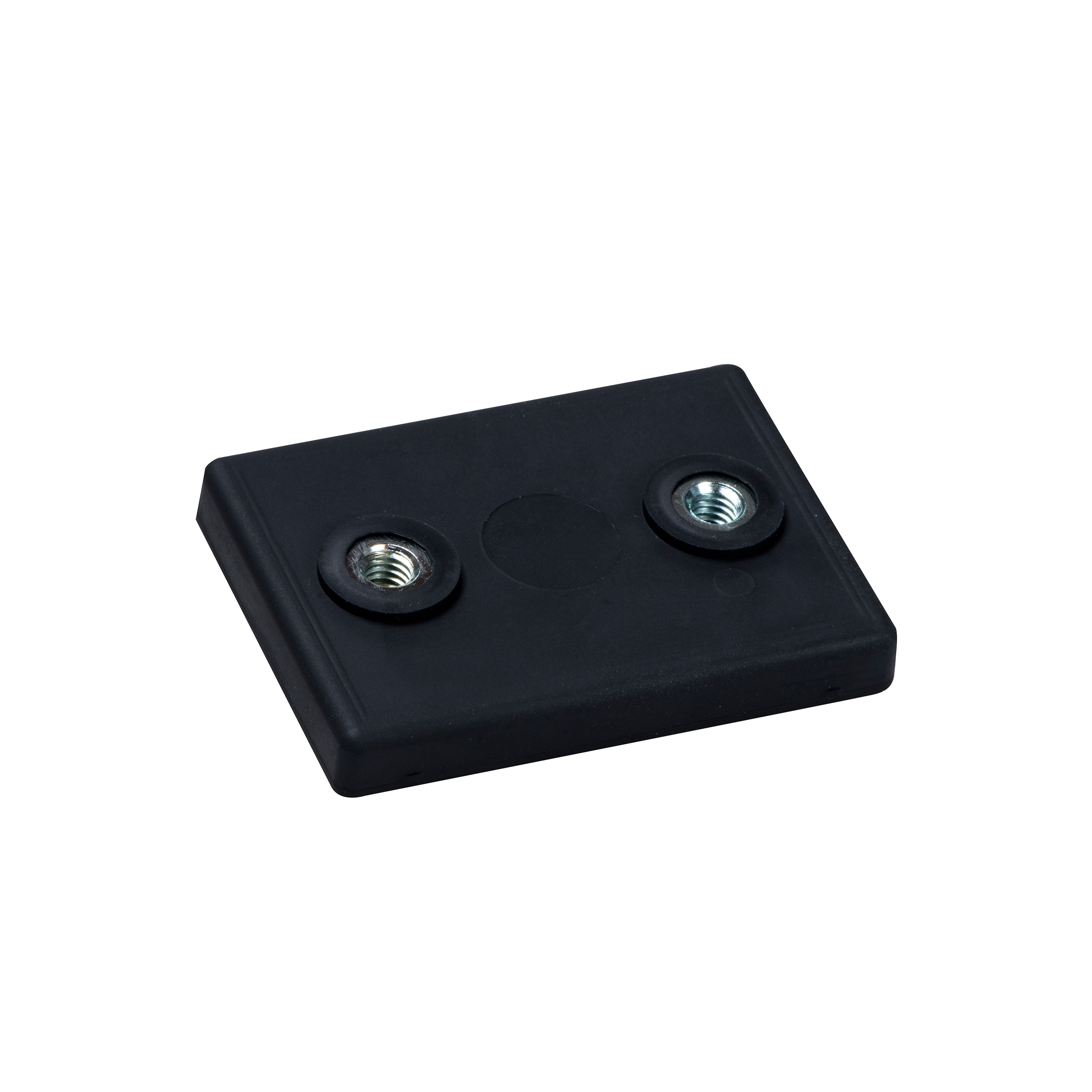 6 Gummierte Magnete, rechteckig, mit Innengewinde 43 x 31 mm | 2x M4x4,5 mm | schwarz | 14.9 kg, Neodym|Gummi|Stahl