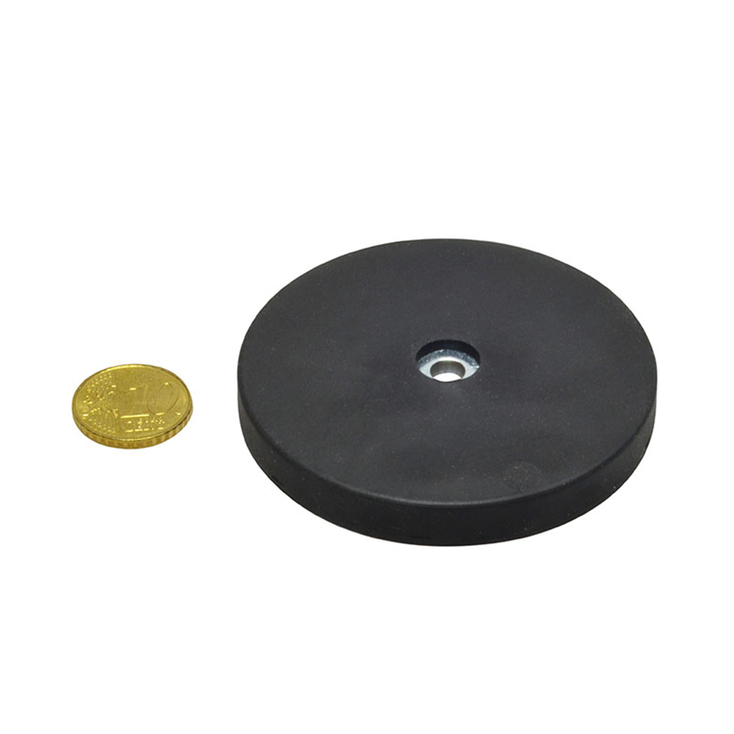 5 Gummierte Magnete mit Zylinderbohrung 66 mm, Neodym|Gummi|Stahl, schwarz