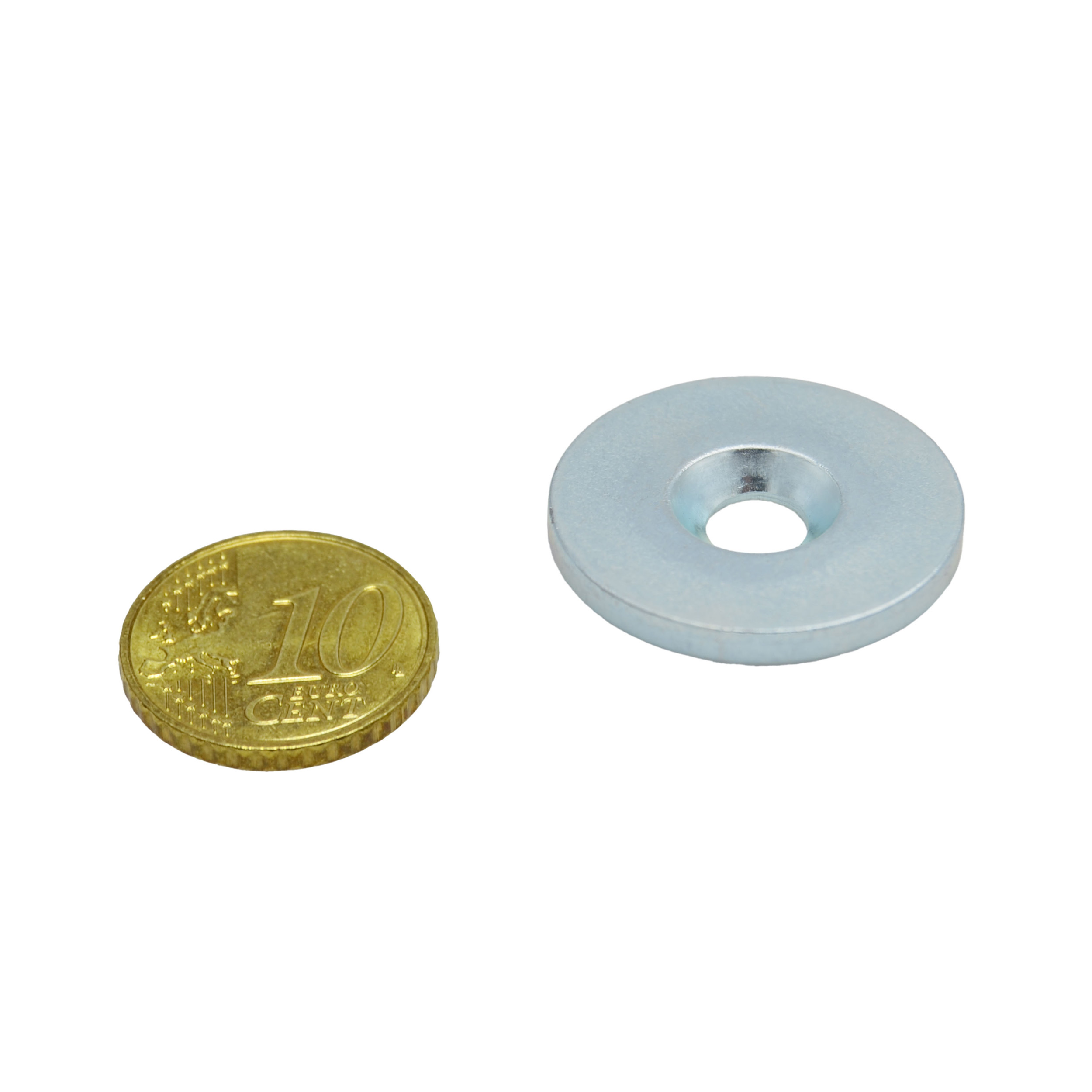 44 Metallscheibe mit Bohrung und Senkung 34.5 mm, Stahl, silber
