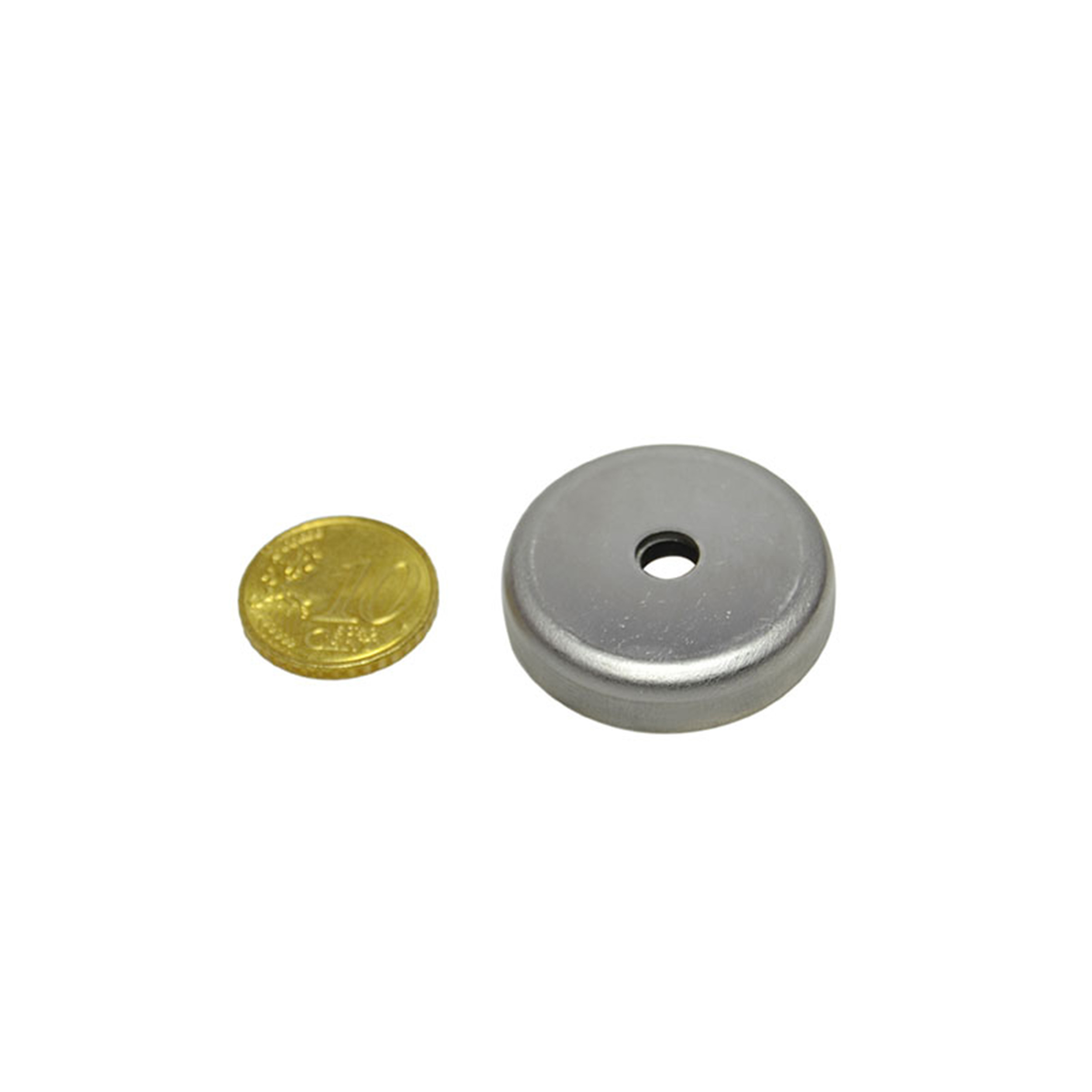 19 Ferrit-Topfmagnete mit Bohrung und Senkung 32 mm | Ferrit|Edelstahl, silber