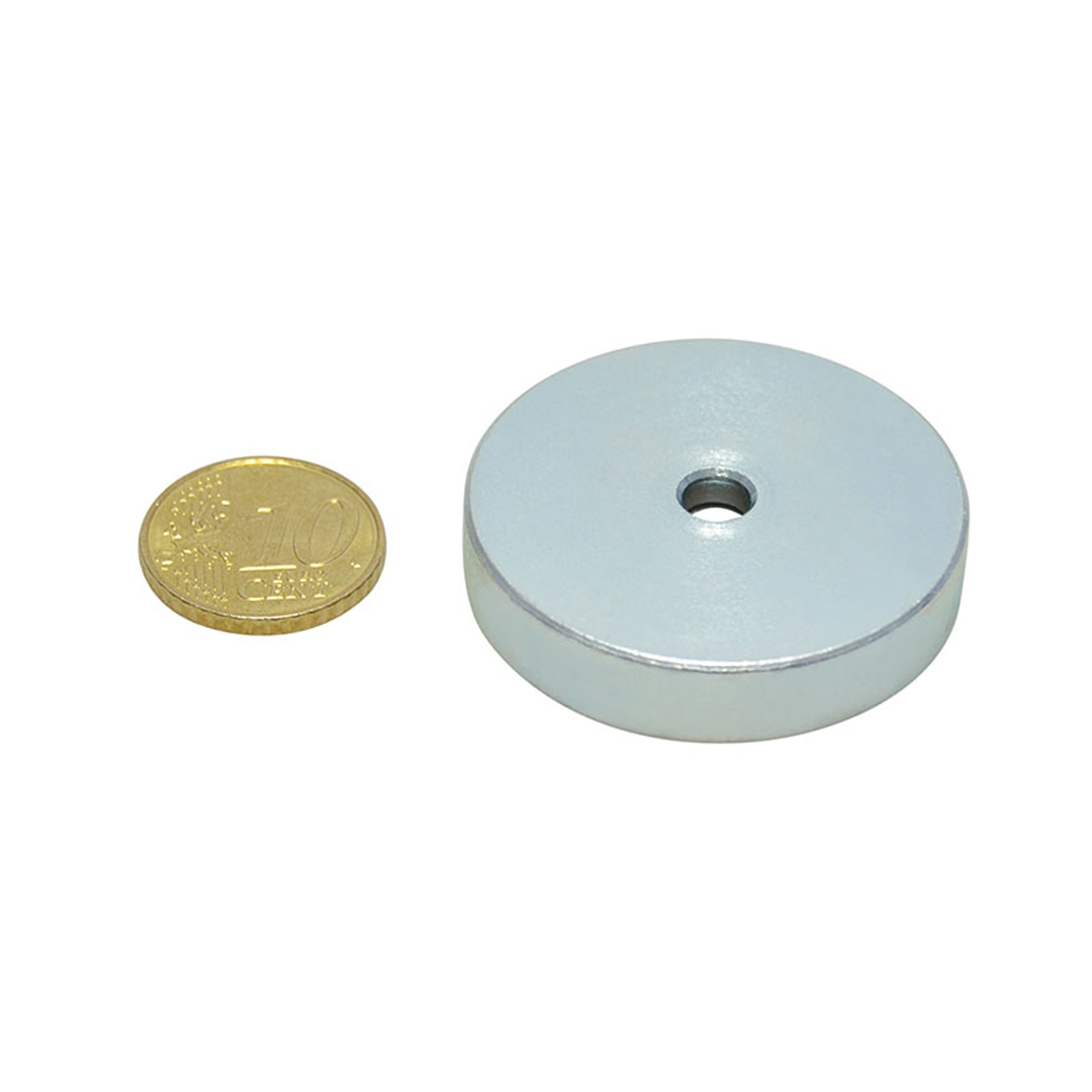 3 SmCo-Topfmagnete mit Bohrung und Senkung 40 mm, SmCo|Stahl, silber