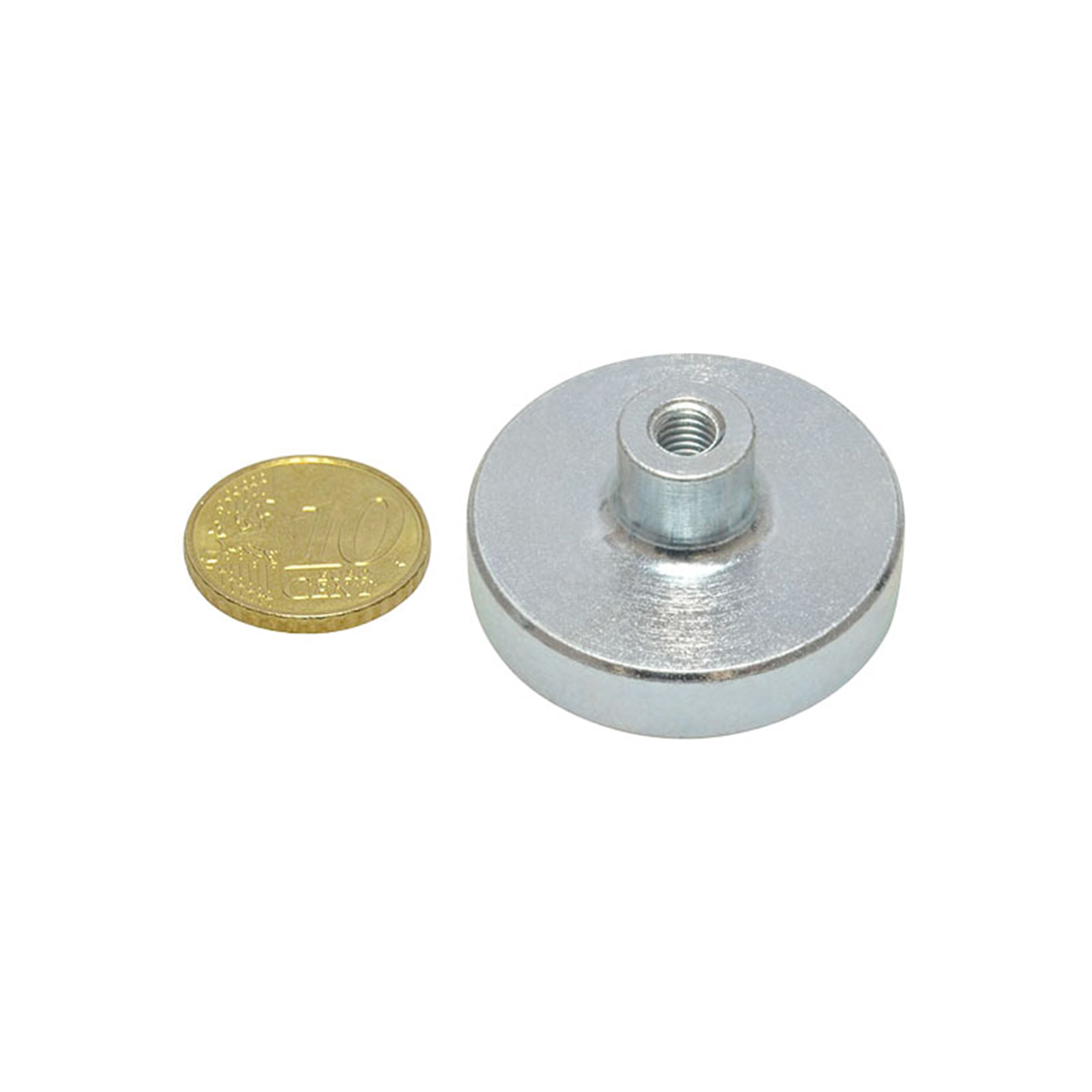 7 Topfmagnet mit Gewindebuchse, Neodym 32 mm | verzinkt, Neodym|Metall, silber