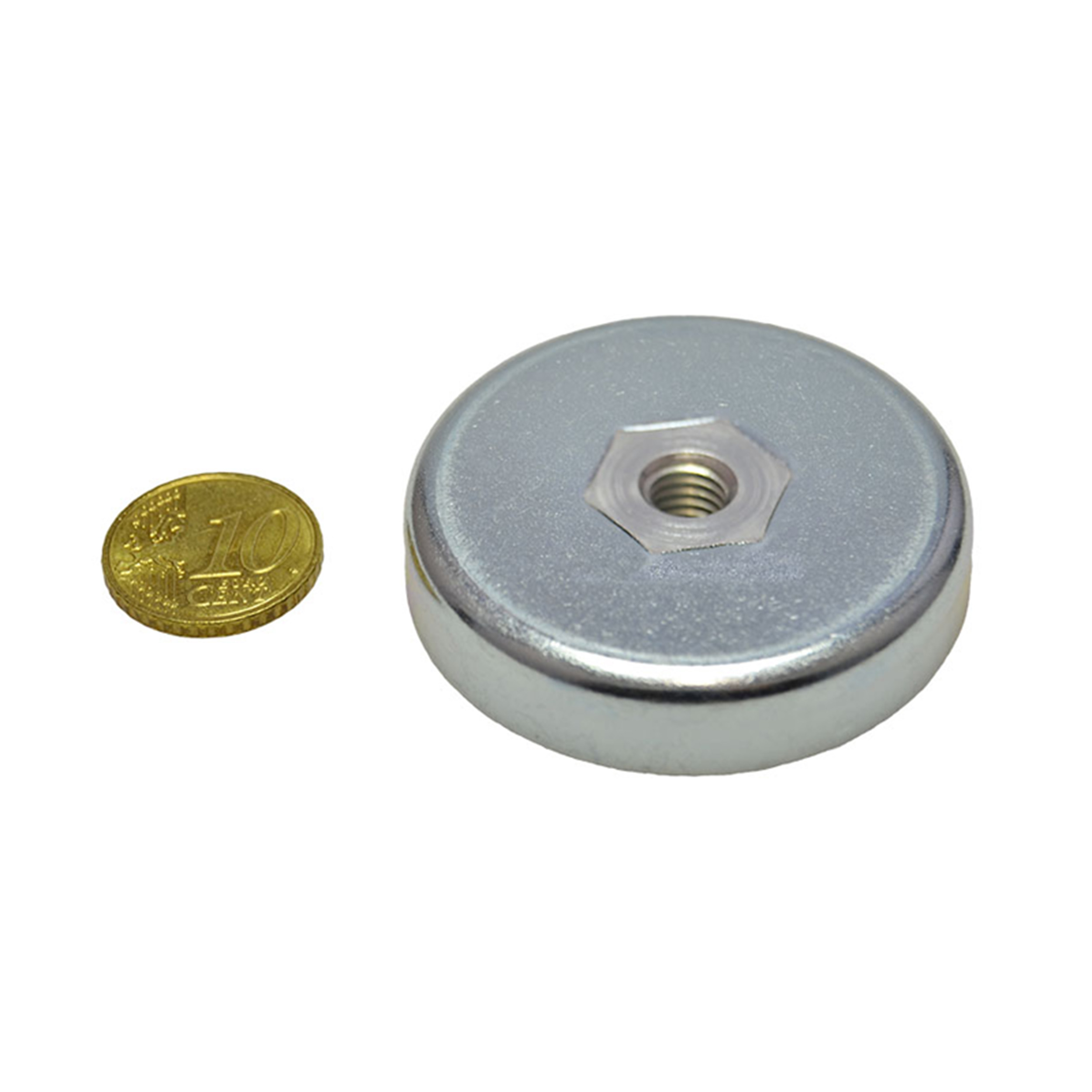 1 Ferrit-Topfmagnete mit Innengewinde 50 mm | M8 | 10 mm, Ferrit|Stahl, silber