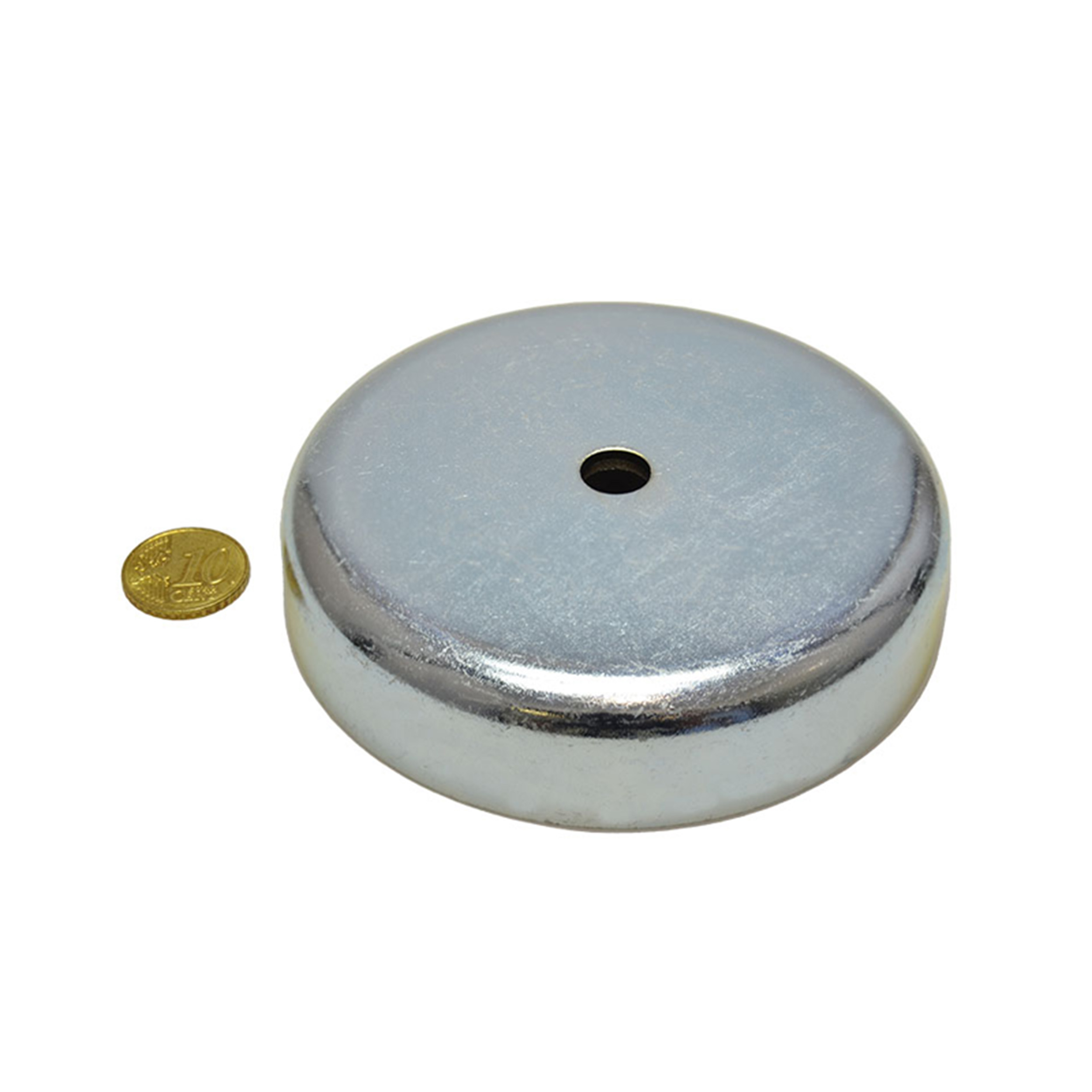 2 Ferrit-Topfmagnete mit Zylinderbohrung 100 mm | Ferrit|Stahl, silber