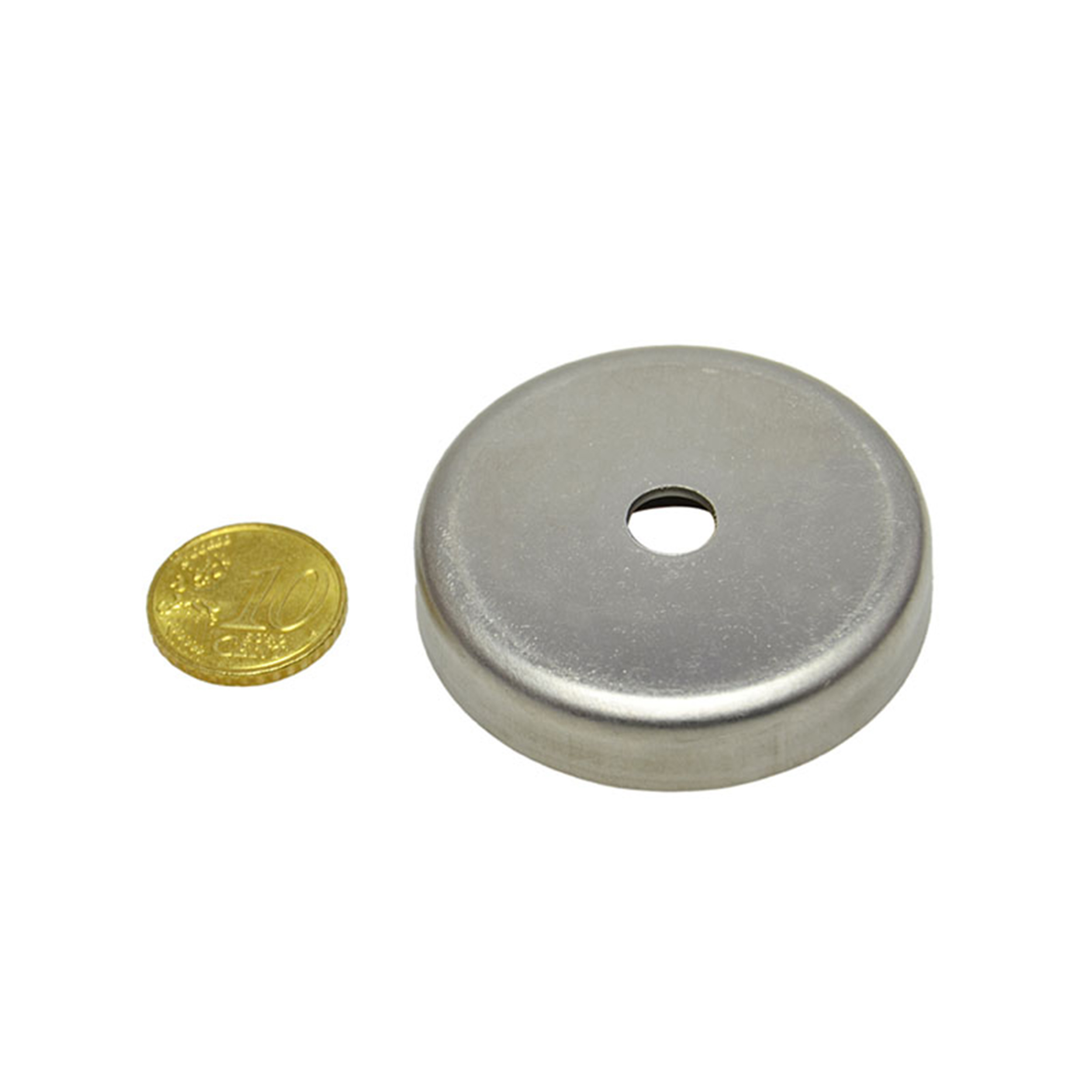1 Ferrit-Topfmagnete mit Zylinderbohrung 50 mm | Ferrit|Edelstahl, silber