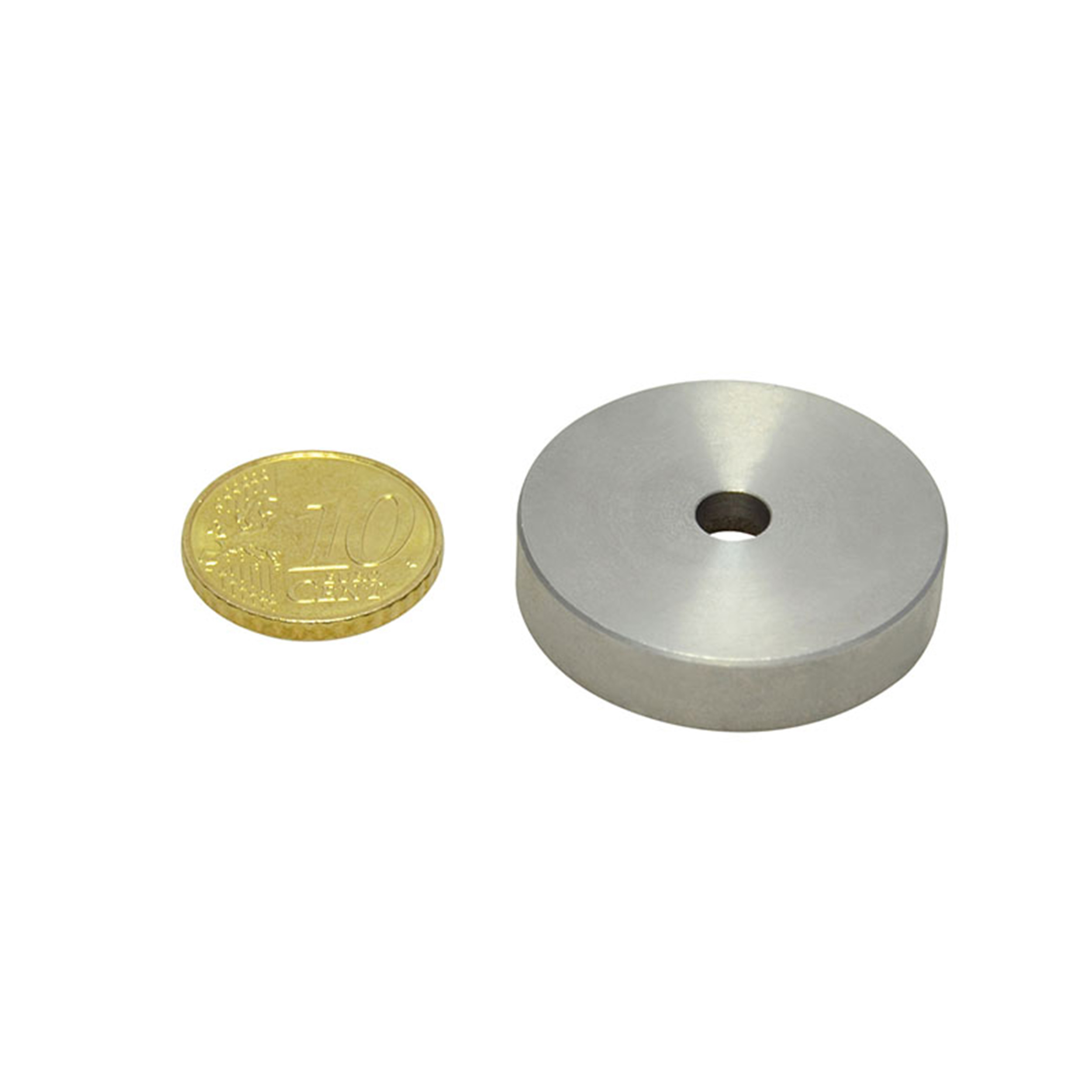 3 SmCo-Topfmagnete mit Zylinderbohrung, Edelstahlgehäuse 32 mm, Edelstahl|SmCo, silber