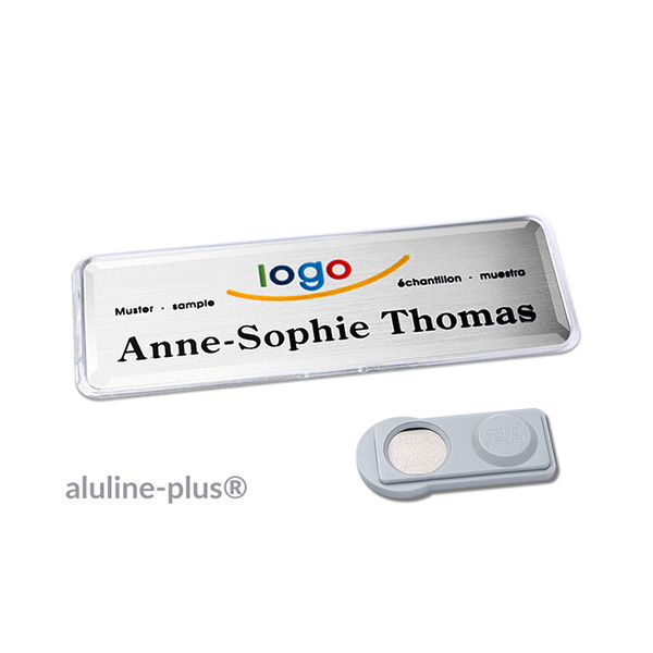 10 Namensschilder aluline-plus , magnetisch 76 x 25 mm | silber | smag Magnet, Aluminium